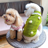 Puppy Dog Pink Green Knit Sweater Wool Flower Decor Autumn Winter Warm Sweater For Small Medium Dog Pet Clothes Teddy Poodle