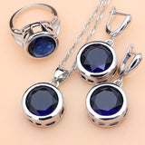 Bride Luxury 925 Silver Jewelry Sets Blue Sapphire for Women Drop Stones Earrings Rings Bracelet Necklace Set Dropshipping daiiibabyyy