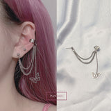 Korea Trendy Women Men Punk Earrings Punk Silver Color Tassel Chain Butterfly Pendant Earring Ear Clip Hip Hop Boys Girl Earring daiiibabyyy