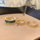 Gothic Metallic Green Oil Drop Three Piece Open Rings For Woman  Fashion Jewelry Wedding Party Unusual Finger Accessories daiiibabyyy