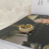 Daiiibabyyy Korean Simple Zircon Pearl Paved Open Rings For Women Personality Jewelry Ring