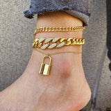 Fashion Trend 3Pcs/Set Iced Out Rhinestone Crystal Miami Curb Cuban Anklet Padlock Pendant Anklet On Foot Barefoot Sandals Jewel daiiibabyyy