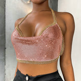 Lacteo Sexy Shiny Rhinestone Bikini Body Chain Jewelry for Women Deep V Crop Top Alloy Underwear Belly Chain Cage Chest Bra Gift daiiibabyyy