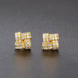 Daiiibabyyy Korean Fashion Full Zirconia Stud Earrings For Women Crystal Geometry Gold Color Ear Elegant Party Jewelry Accessories OHE128