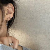 Trendy Punk Silver Color Geometric Crystal Inlay Cross Drop Earrings For Women Fashion Exaggerate Dangle Earring Hip hop Jewelry