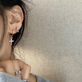 Trendy Punk Silver Color Geometric Crystal Inlay Cross Drop Earrings For Women Fashion Exaggerate Dangle Earring Hip hop Jewelry daiiibabyyy