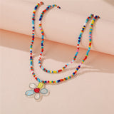 17KM Y2K Style Flower Beaded Necklace for Women Bohemian Colorful Short Beaded Pearl Choker Necklace Female Jewelry daiiibabyyy