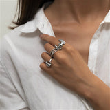 Daiiibabyyy Steampunk Rings Set Flame Heart Opening Gothic Vintage Finger Ring For Women Mens Hip Hop Party Punk Jewelry
