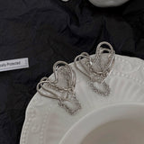 Punk Silver Color Geometric Hollow Heart Tassel Chain Statement Drop Earrings Fashion Korean Party Jewelry Earrings For Women daiiibabyyy