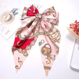 Girl Flower Print Oversized Bow Knot Hairgrips Bohemian Hair Bow Elegant Satin Hair Clips Hair Accessories Ponytail Holder daiiibabyyy
