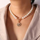 17KM Vintage Pearl Necklace For Women Retro Red Crystal Heart Pendant Pearl Choker Necklaces Gifts Jewelry daiiibabyyy