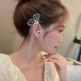 2021 New Trendy Long Butterfly Clip Earrings Ear Hook Pearl Ear Clips Without Pierced Ears Chain Earrings Women Girls Jewelry daiiibabyyy