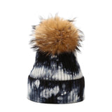 Wool Beanies Women Real Fur Pom Poms Fashion Knitted Hat Girls Tie dye Color Female Beanie Cap Pompom Winter Hats for Women daiiibabyyy