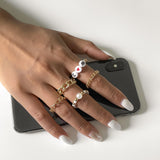 5pcs/set Trendy Geometric Hollow Link Chain Rings Simple Creative Jewelry Acrylic Letter Statement Rings Jewelry For Women Gifts daiiibabyyy