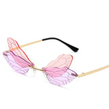 Daiiibabyyy Gradient Rimless Sunglasses Women Girls Dragonfly Wings Punk Frameless Gradient Clear Len Glasses Street Double Layer Eyewear