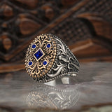 Daiiibabyyy Retro Handmade Turkish Signet Rings For Men Ancient Silver Color Carved Eagle Ring Mystic Zircon Inlay New Punk Motor Biker Ring