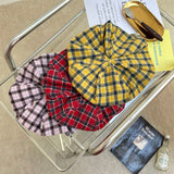 Daiiibabyyy Retro Plaid Octagonal Hats for Women Fashion Gorras Big Size Cap for Lady Elastic Berets Cap Hood Cloud hat Hair Accessories