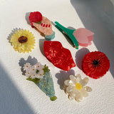New Design French Acetic Daisy Tulip Sunflower Rose Lips Face Hair Clip Claws Palm Flower Hairpin for Women Hair Accessories