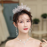 Baroque Wedding Bridal Jewelry Sets Gold Silver Color Tiaras Crowns Zirconia Jewelry Necklace Sets for Women Indian Jewelry Set