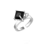 Punk Fashion Geometric Rectangle Square Black Crystal Stone Ring Baroque Metal Creative Simple Opening Knuckle Rings Jewelry daiiibabyyy