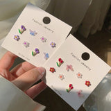 MENGJIQIAO Wholesale Korean Cute Colorful Flower Butterfly Stud Earrings For Women Girls Sweet Weekly Daliy Oorbellen Jewelry daiiibabyyy