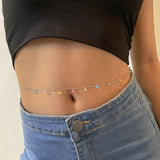 Fashion Colorful Crystal Heart Pendant Females Body Belly Chain Simple Gold Silver Color Thin Chain Bikini Waist Chain For Women daiiibabyyy