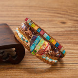 2022 New Romantic Spiritual Chakra Leather Wrap Bracelets Mix Stone Heart Shape 3 Strands Bracelets For Women Girls Hand Jewelry