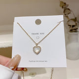 Fine 14K Real Gold Opal Heart Pendant Chain Necklace for Women AAA Zircon Choker Stainless Steel jewelry Wedding Christmas Gift daiiibabyyy