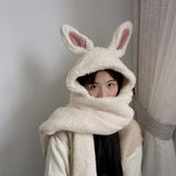 Winter women Riding Fashion Cute Warm Hat Women Foldable Rabbit Ears Small Wool Hat Scarf One Set Ski Warm Windproof Hat  Adult daiiibabyyy