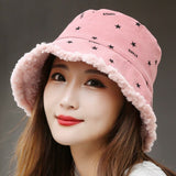 Fisherman Cap Women's Winter Hat 2022 New Women Warm Bucket Hats Lady Dots Star Print Outdoor Panama Hat for Women зима daiiibabyyy