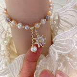 2022 Korean Baroque Freshwater Pearl Bracelet For Women Lady Fashion Zircon Flower Bracelets & Bangles Jewelry Gifts