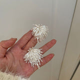 Fashion New Korean Beaded Acrylic Pearl Flower Tassel Earrings For Women Girls Elegant Pendientes Wedding Party Jewelry Gifts