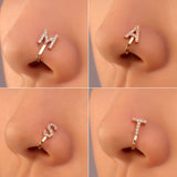 New Copper Alphabet Fake Nose Ring Cuff Non Piercing Letter Nose Ring Clip on Fake Nose Piercing Jewelry Ear Cuff Earring Women daiiibabyyy