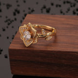 Fashion New Christmas Rose Flower Design Ring Index Finger Ring Niche Personality Women's Tail Ring Jewelry daiiibabyyy