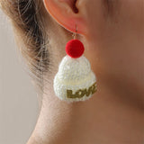 FFLACELLNew Fashion Cute Soft Cute Woollen Letter Christmas Hat Earrings Female Christmas Simple Personality Party Jewelry Gifts daiiibabyyy