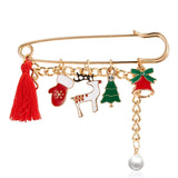 Christmas Tree Tassel Pearl Santa Claus Moon Elk Snowman Bells Gloves Snowflake Pendant 2022 Xmas Brooch Pins New Year Gifts daiiibabyyy