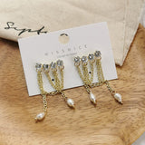 2021 Fashion Imitation Pearl Rhinestone Tassel Chain Dangle Earrings Girls Party Jewelry Gift Fine Trendy Drop Earring For Women daiiibabyyy