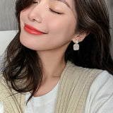 High Sense Simple Rice Pearl White Square Pendant Earrings For Woman 2021 in New Korean Fashion Jewelry Girls Sexy Accessories daiiibabyyy