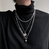 New Trendy Metal Ball Coin Cross Pendant Multi-layer Punk Design Long Chain Necklace For Women Men Jewelry Gifts daiiibabyyy