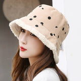Fisherman Cap Women's Winter Hat 2022 New Women Warm Bucket Hats Lady Dots Star Print Outdoor Panama Hat for Women зима daiiibabyyy