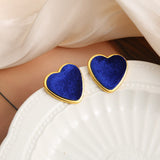 French Vintage Metal Matte Colorful Heart Stud Earrings 2022 Trend For Women Winter Simple Fashion Boucle d'oreille Ear Jewelry daiiibabyyy