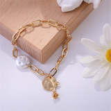 South Korea's new metal pearl bracelet, rose pendant, simple fashion women's bracelet 2022 new jewelry daiiibabyyy
