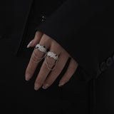 Punk Irregular Metal Black Red Color Rhinestone Rings For Women Cool Hip Pop Chain Tassel Charm Jewelry Gift Open Finger Ring daiiibabyyy