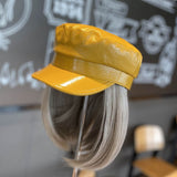 Female Short Hair Net Red Leather Navy Hat  Hot Selling Wig Hat One Detachable Autumn and Winter Full Headgear daiiibabyyy