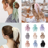 Lace Colorful Bow Satin Long Ribbon Hair Scrunchies Ponytail Holder Hairband Scrunchy 2022 New Hair Ties Hair Accessories Gift