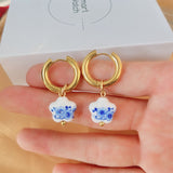 Fashion Pie pair semi-precious Lapis lazis Natural Gem beads Heart of Love Pendant Charm Women's Earrings Jewelry daiiibabyyy