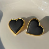 HUANZHI 2022 S925 Vintage Colorful Paint Glaze Heart Stud Earrings Geometry Metal for Women Girls Party Travel Jewerly Gifts daiiibabyyy
