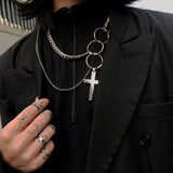 New Trendy Metal Ball Coin Cross Pendant Multi-layer Punk Design Long Chain Necklace For Women Men Jewelry Gifts daiiibabyyy
