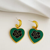 HUANZHI 2022 S925 Vintage Colorful Paint Glaze Heart Stud Earrings Geometry Metal for Women Girls Party Travel Jewerly Gifts daiiibabyyy