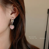 Korean Sweet Cute Pink Crystal Stone Heart Statement Dangle Earrings Female Party Jewelry Fashion Wedding Drop Earring For Women daiiibabyyy